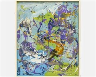 Magnus Engstrom Downhill Racer Skier Abstract Oil Painting