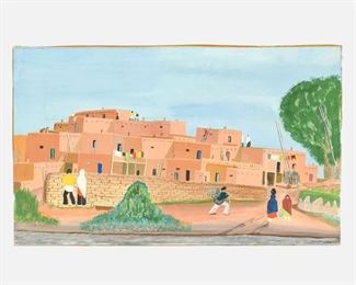 Original Juan Mirabal 1949 Taos Pueblo Painting New Mexico