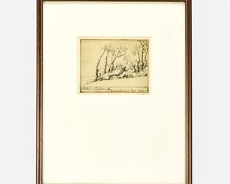 Framed Original Ernest Roth Christmas Card Etching