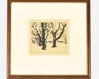 Gene Kloss "Snow Blossoms" Original Framed Etching