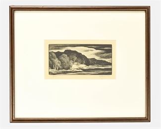 Thomas Nason "Wooded Shore" Original Framed 1931 Wood Engraving