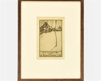 Framed Original 1915 Ernest Roth Christmas Card Etching