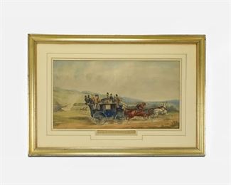 "The Road Versus Rail" Antique 19thC Hand Colored Lithograph Railroad Print