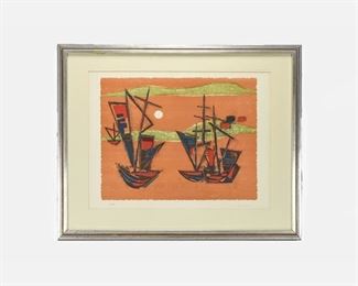 Louis Cordes Sailboats Lithograph Signed Numbered