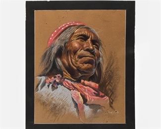 Oscar Soto Portrait of Native Mexican Man Pastel Painting