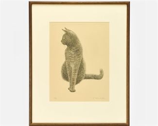 Carolyn Marshall Seated Cat Pencil Signed Etching