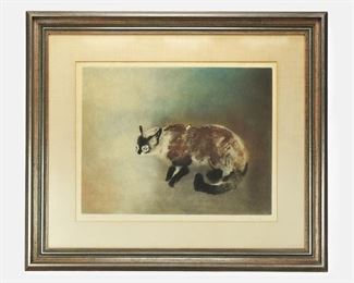 Large Original Kaiko Moti Aquatint Print Siamese Cat