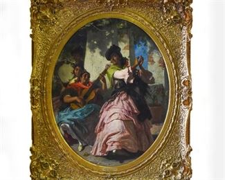 John Phillip RA "A Gypsy Dance" Large Gilt Framed 1857 Oil Painting
