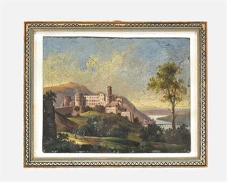 Antique 18thC Academic English Landscape Framed Oil Painting.