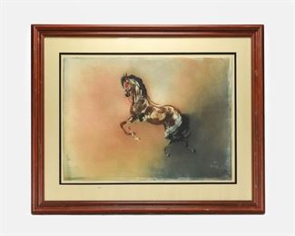 Large Original Kaiko Moti Aquatint Print Rearing Horse