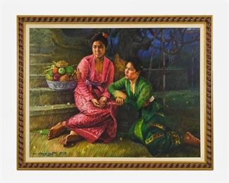 Very Large Original Signed Soehardi "Hardi" Bali Painting Native Women