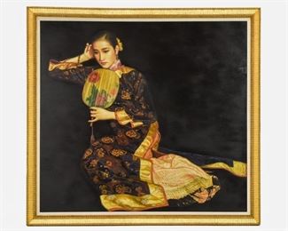 Very Large Painting Beautiful Asian Woman Reclining