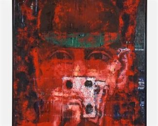 Aaron Fink "Card Player" Very Large Impressionist Oil Painting