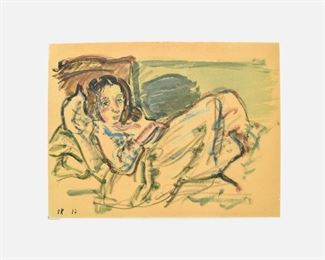 Original 1917 Signed Expressionist Watercolor Painting Reclining Woman