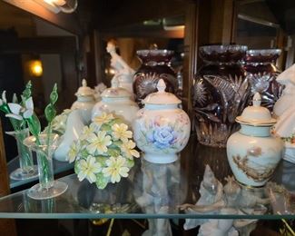 Assorted Curio Cabinet Contents (China, Crystal, Figurines, Etc.)