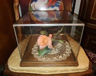 Porcelain Rose In Display Case