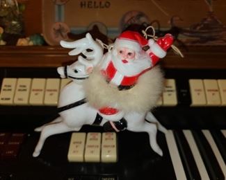 Vintage Santa Doll Riding A Plastic Reindeer