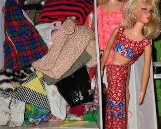 Vintage Barbie Dolls W/ Clothing & Case