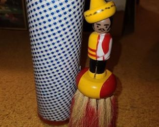 Vintage Sombrero Man Brush W/ Canister Container