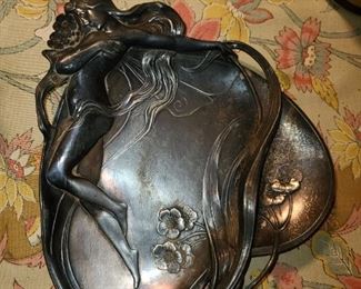 Vintage Nude Woman Silver Plated Art Deco Tray