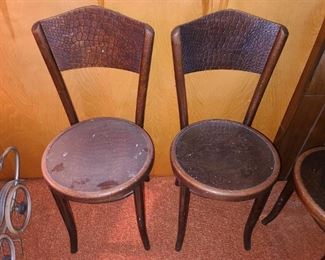 Vintage Wooden Stools W/ Faux Reptile Skin (4 Available)