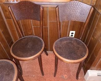 Vintage Wooden Stools W/ Faux Reptile Skin (4 Available)