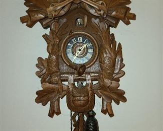 Antique Wooden Cuckoos Clock W/ 2 Pinecone Weights