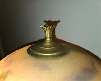 Antique Reverse Painted Glass Shade Lamp W/ Bronze Base