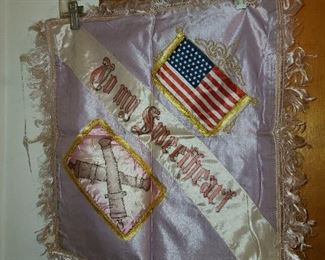 Antique 1910s "To My Sweetheart" WWI Satin Pillowcase