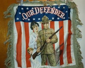 Antique 1918 "Our Defender" WWI Satin Pillowcase