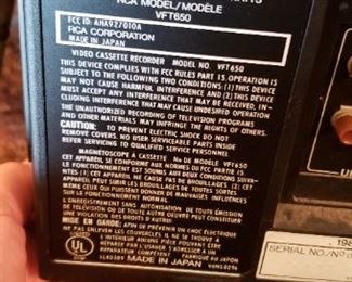RCA SelectaVision Video Cassette Recorder VFT650 $125