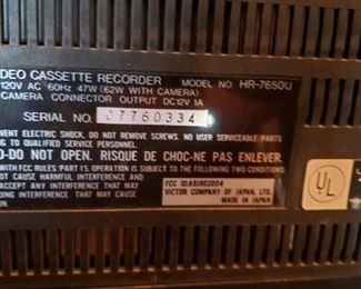 JVC Video Cassette Recorder Model# HR-7650U $150