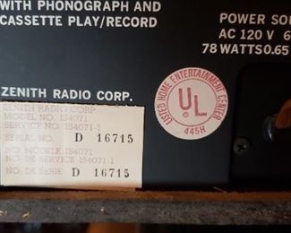 Zenith Model #IS4071 Integrated Stereo System with Belt Drive Turntable & Cassette Recorder Player $185