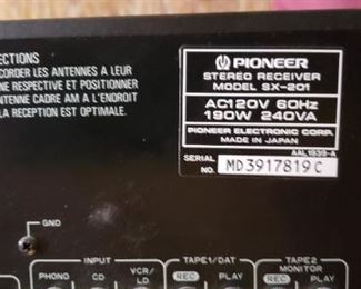 Pioneer #SX-201 Stereo Receiver $95
