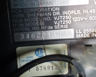 RCA #RJT250 SelectaVision Video Cassette Recorder with Remote, Cover Lid & Manual Call