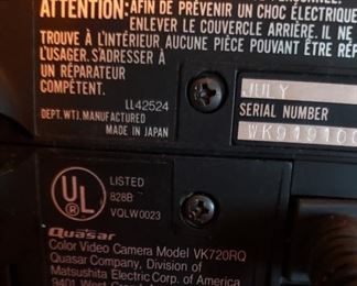 Quasar Color Video Camera Model #VK720RQ with Electronic Viewfinder $95