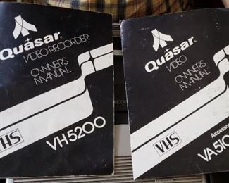 Quasar Model #VA610RQ Video Cassette Recorder in Case with Power Supply Model# KT531RF Owners Manual & More Call