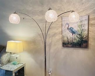 3-arm chrome crystal rhinestone spider lamp with marble base.