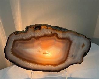 Natural geode on lighted stand