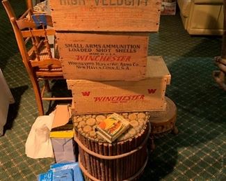 Many wood boxes and trunks and sweet old beer wood cases