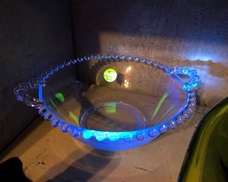 Uranium Imperial Glass Candlewick that glows blue!