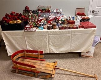 Vintage sled and Christmas decorations