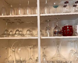 pitcher, wine glasses, shot glasses, margarita glasses, wine decanter