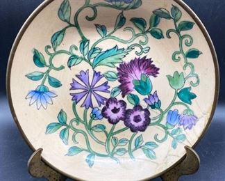 Vintage, hand painted purple flowers decorative plate (China)