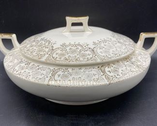 Vintage porcelain Tureen with Filigree Design