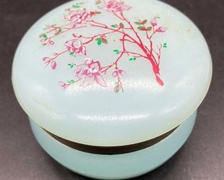 Vintage Italian Alabaster Box with Hinge and Cherry Blossom Flower Design