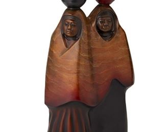 2001
Doug Hyde
b. 1946, American
Two Standing Women
Patinated bronze
Edition 11/35; signed in the casting: D. Hyde [cipher] / © / ["B" in box]
18.5" H x 10.5" W x 5" D
Estimate: $1,500 - $2,500