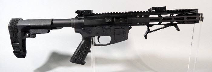 Foxtrot Mike Products FM-45B .45 Cal Pistol SN# 45-0950, With 40-Rd Drum Mag, Adjustable Stock, Flip Up Sights
