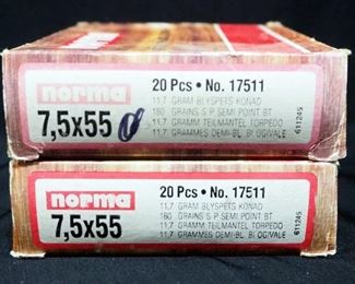 Norma 7.5x55 Ammo, Approx 40 Rds, Local Pickup Only
