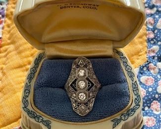 Victorian Platinum Diamond and Blue Sapphire Ring